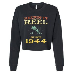 Keepin It Reel Since 1944 75 Years Old 75th Birthday Fishing Cropped Pullover Crew