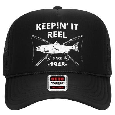 Keepin It Reel Since 1948 71st Birthday Fishing Gift High Crown Mesh Back Trucker Hat