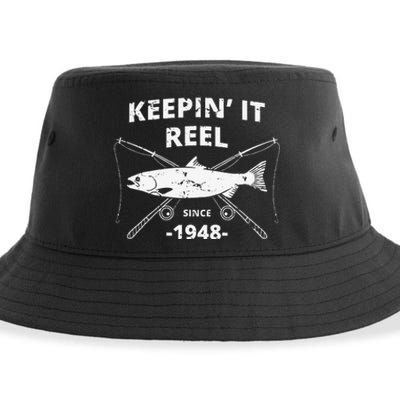 Keepin It Reel Since 1948 71st Birthday Fishing Gift Sustainable Bucket Hat