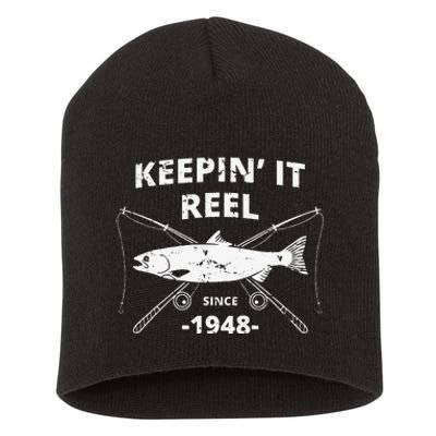 Keepin It Reel Since 1948 71st Birthday Fishing Gift Short Acrylic Beanie