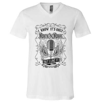 Know ItS Rock And Roll But I Like It Retro Microphone V-Neck T-Shirt