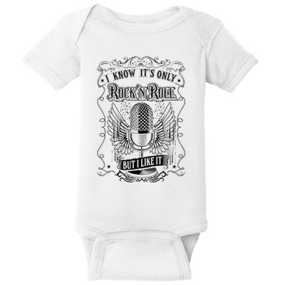 Know ItS Rock And Roll But I Like It Retro Microphone Baby Bodysuit