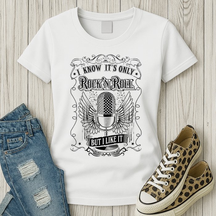 Know ItS Rock And Roll But I Like It Retro Microphone Womens T-Shirt
