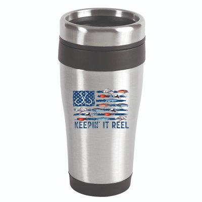 Keepin It Reel Fishing Lure Flag Fisherman Bass Fishing 16oz Travel Tumbler