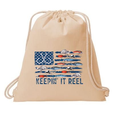 Keepin It Reel Fishing Lure Flag Fisherman Bass Fishing Drawstring Bag