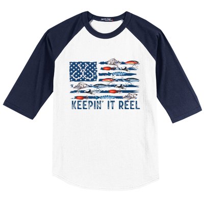 Keepin It Reel Fishing Lure Flag Fisherman Bass Fishing Baseball Sleeve Shirt