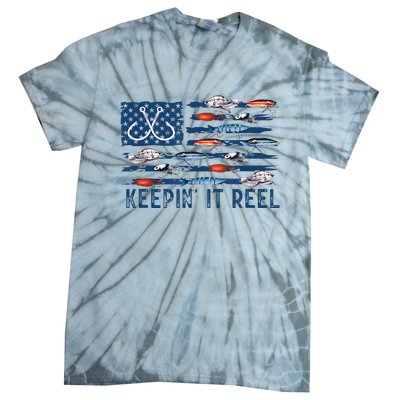 Keepin It Reel Fishing Lure Flag Fisherman Bass Fishing Tie-Dye T-Shirt