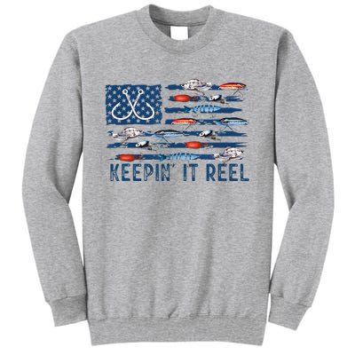 Keepin It Reel Fishing Lure Flag Fisherman Bass Fishing Tall Sweatshirt