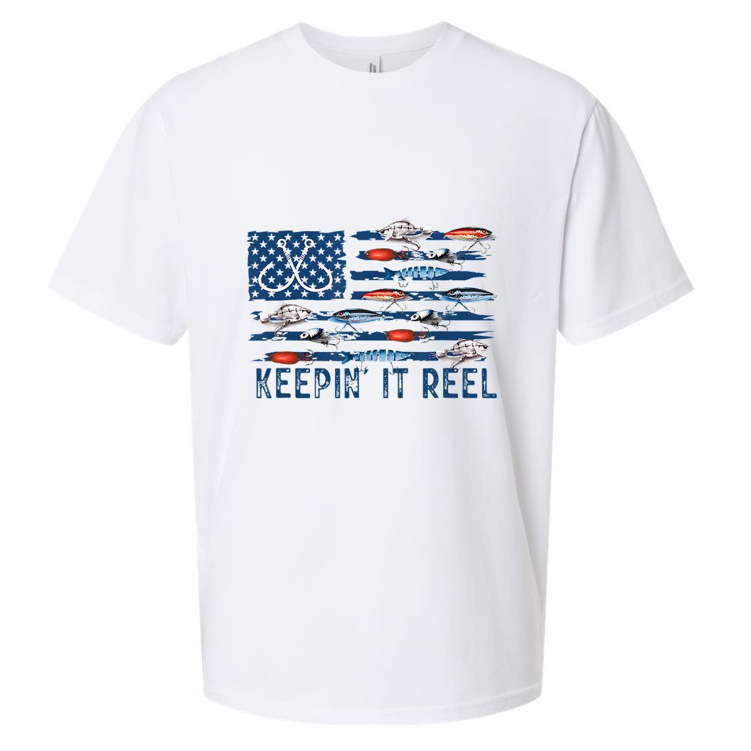 Keepin It Reel Fishing Lure Flag Fisherman Bass Fishing Sueded Cloud Jersey T-Shirt