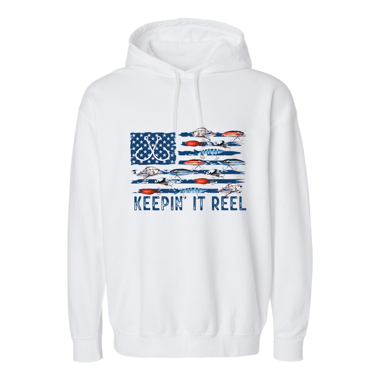 Keepin It Reel Fishing Lure Flag Fisherman Bass Fishing Garment-Dyed Fleece Hoodie