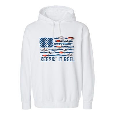 Keepin It Reel Fishing Lure Flag Fisherman Bass Fishing Garment-Dyed Fleece Hoodie