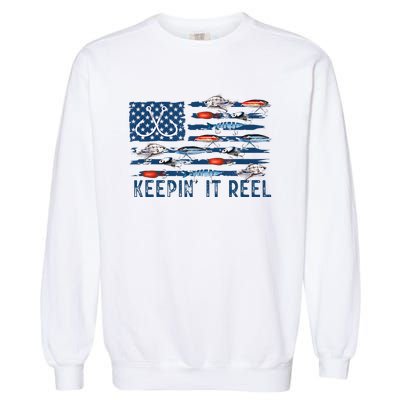 Keepin It Reel Fishing Lure Flag Fisherman Bass Fishing Garment-Dyed Sweatshirt