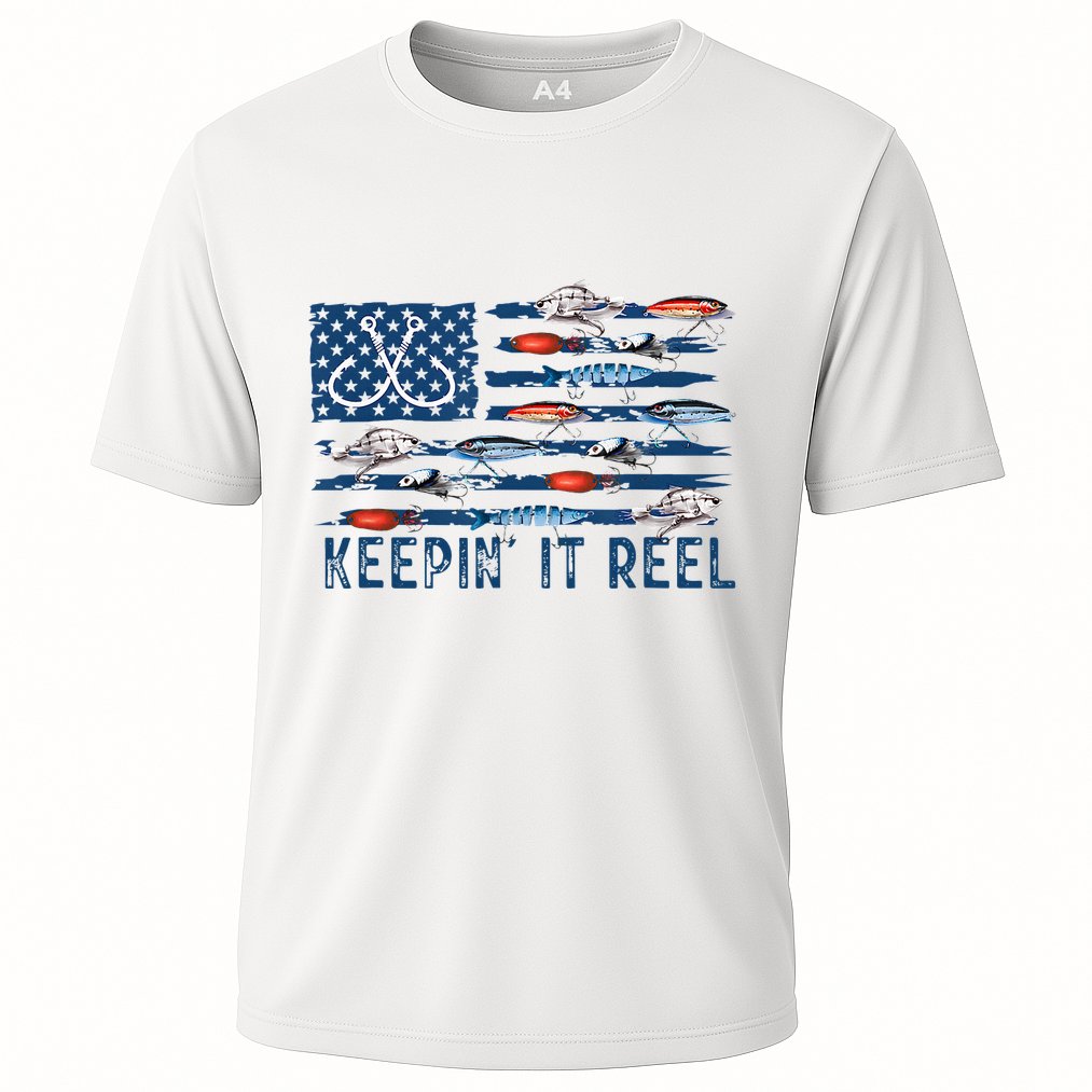 Keepin It Reel Fishing Lure Flag Fisherman Bass Fishing Cooling Performance Crew T-Shirt