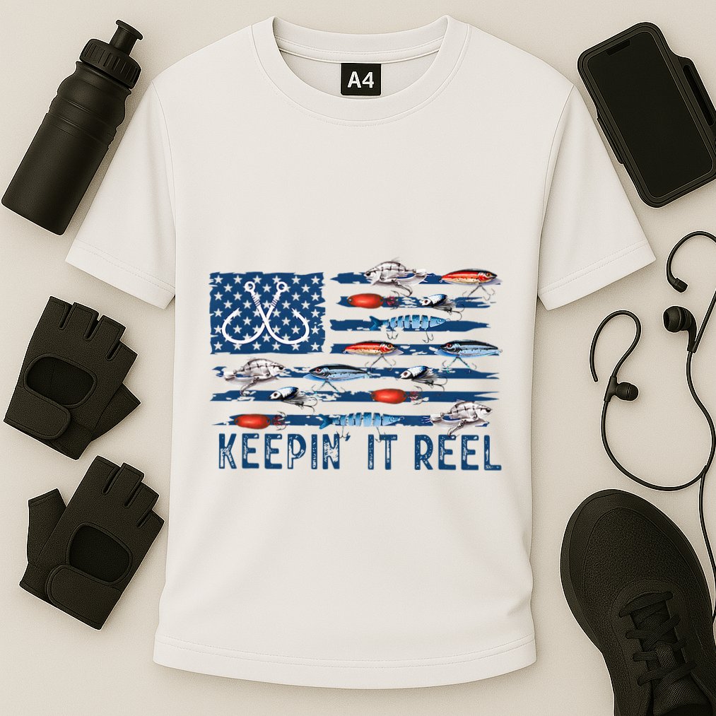 Keepin It Reel Fishing Lure Flag Fisherman Bass Fishing Cooling Performance Crew T-Shirt