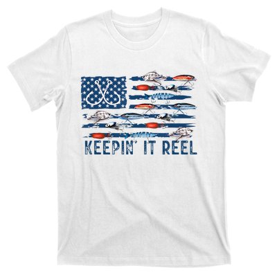 Keepin It Reel Fishing Lure Flag Fisherman Bass Fishing T-Shirt