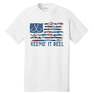 Keepin It Reel Fishing Lure Flag Fisherman Bass Fishing Tall T-Shirt