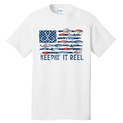 Keepin It Reel Fishing Lure Flag Fisherman Bass Fishing Tall T-Shirt