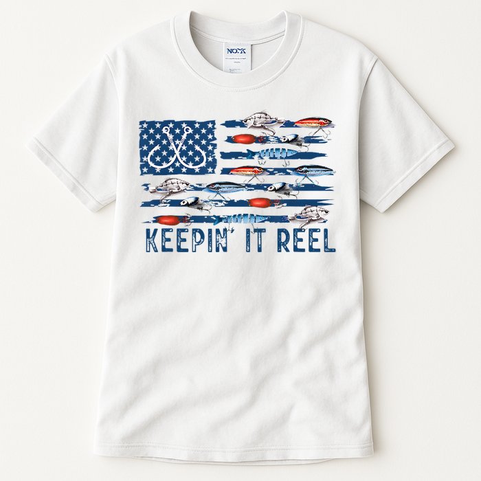 Keepin It Reel Fishing Lure Flag Fisherman Bass Fishing Tall T-Shirt