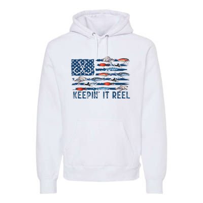 Keepin It Reel Fishing Lure Flag Fisherman Bass Fishing Premium Hoodie