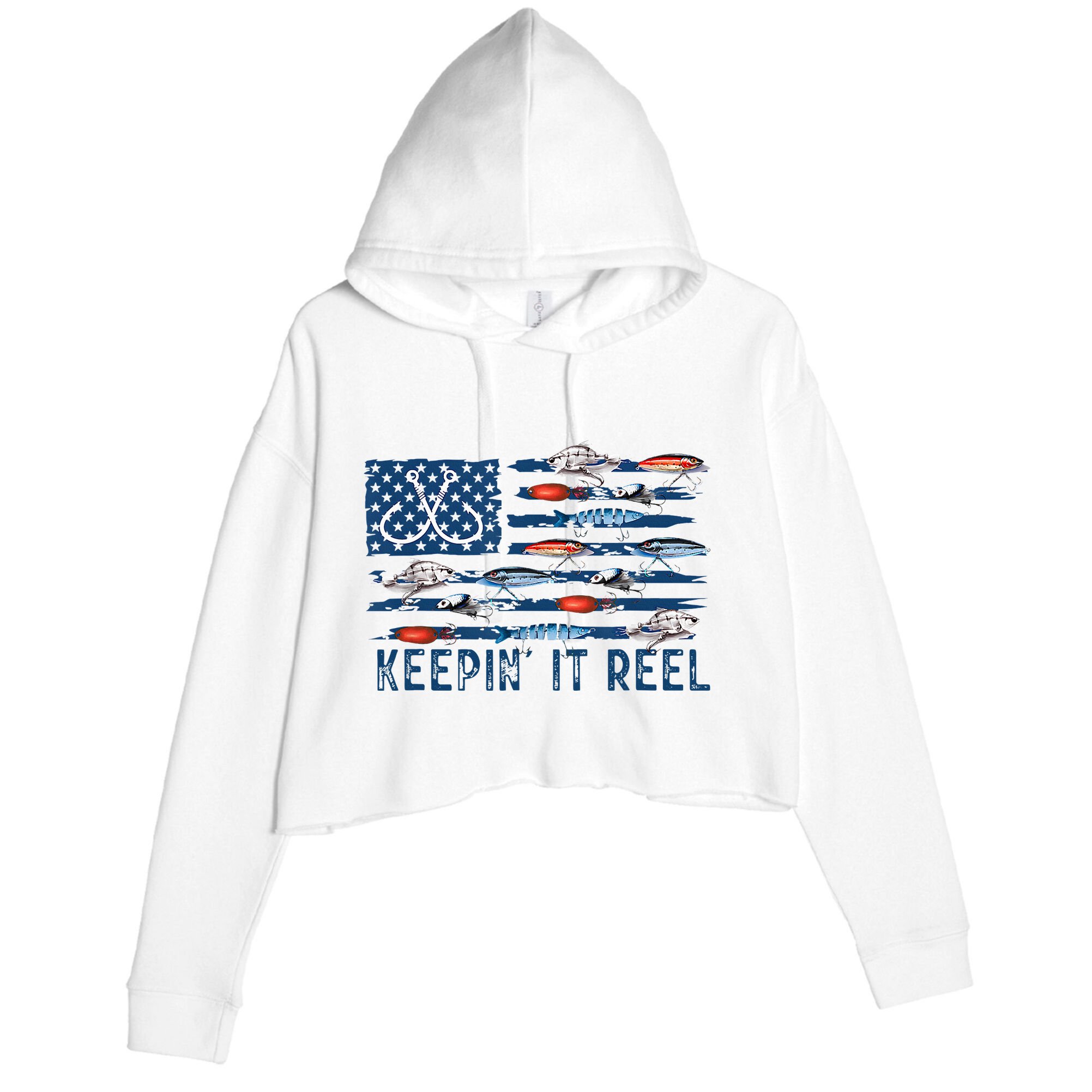 Keepin It Reel Fishing Lure Flag Fisherman Bass Fishing Crop Fleece Hoodie