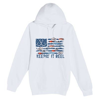 Keepin It Reel Fishing Lure Flag Fisherman Bass Fishing Premium Pullover Hoodie