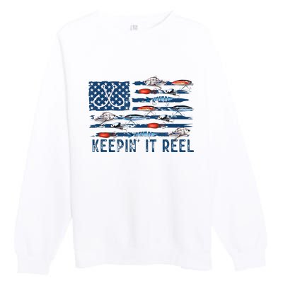 Keepin It Reel Fishing Lure Flag Fisherman Bass Fishing Premium Crewneck Sweatshirt