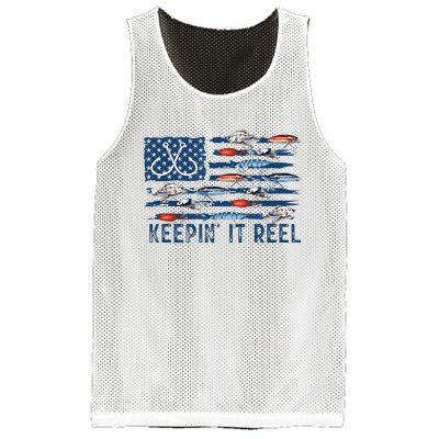 Keepin It Reel Fishing Lure Flag Fisherman Bass Fishing Mesh Reversible Basketball Jersey Tank