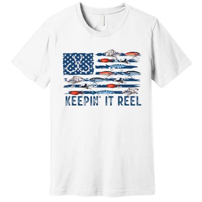 Keepin It Reel Fishing Lure Flag Fisherman Bass Fishing Premium T-Shirt