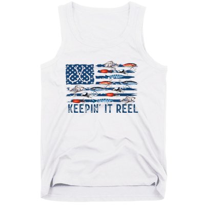 Keepin It Reel Fishing Lure Flag Fisherman Bass Fishing Tank Top