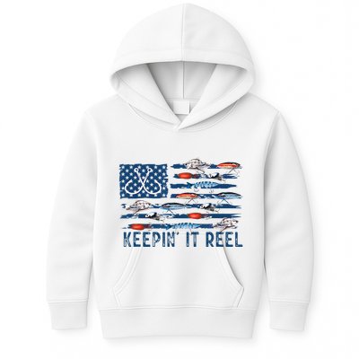 Keepin It Reel Fishing Lure Flag Fisherman Bass Fishing Kids Hoodie