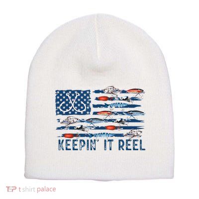 Keepin It Reel Fishing Lure Flag Fisherman Bass Fishing Short Acrylic Beanie