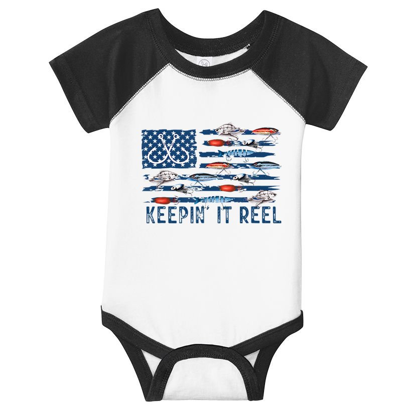 Keepin It Reel Fishing Lure Flag Fisherman Bass Fishing Infant Baby Jersey Bodysuit