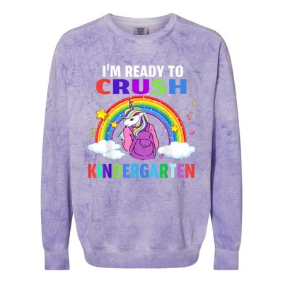 Kids Im Ready To Crush Kindergarten Unicorn Back To School Colorblast Crewneck Sweatshirt