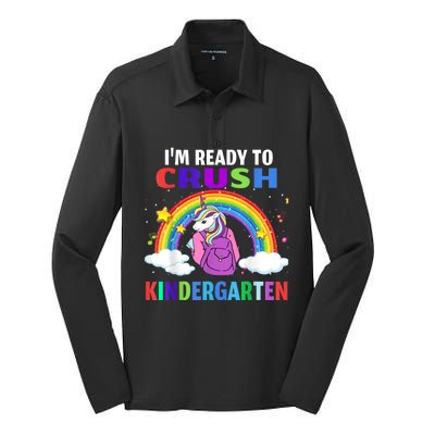 Kids Im Ready To Crush Kindergarten Unicorn Back To School Silk Touch Performance Long Sleeve Polo