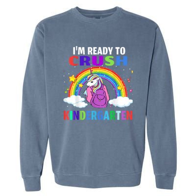 Kids Im Ready To Crush Kindergarten Unicorn Back To School Garment-Dyed Sweatshirt