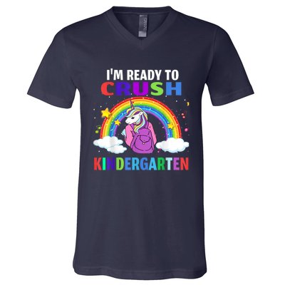 Kids Im Ready To Crush Kindergarten Unicorn Back To School V-Neck T-Shirt