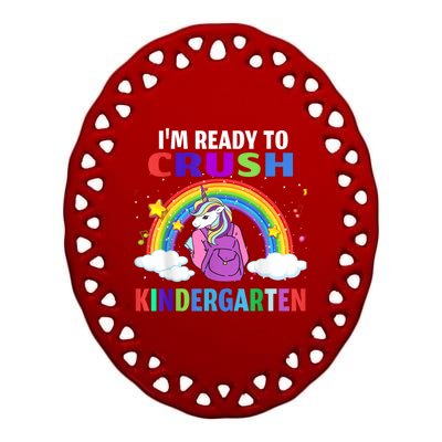 Kids Im Ready To Crush Kindergarten Unicorn Back To School Ceramic Oval Ornament