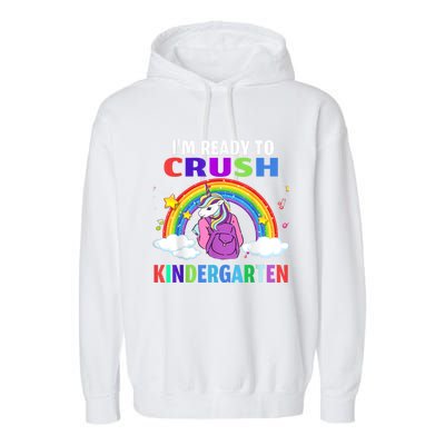 Kids Im Ready To Crush Kindergarten Unicorn Back To School Garment-Dyed Fleece Hoodie