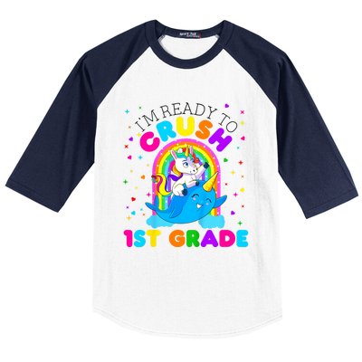 Kids Im Ready To Crush 1st Grade Unicorn Back To School Girl Baseball Sleeve Shirt