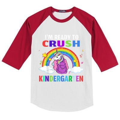 Kids Im Ready To Crush Kindergarten Unicorn Back To School Kids Colorblock Raglan Jersey