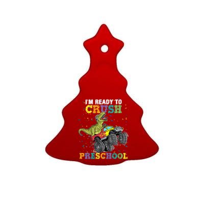 Kids Im Ready To Crush Pre K Monster Truck Dinosaur T Rex Boy Ceramic Tree Ornament