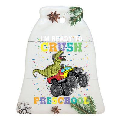 Kids Im Ready To Crush Pre K Monster Truck Dinosaur T Rex Boy Ceramic Bell Ornament