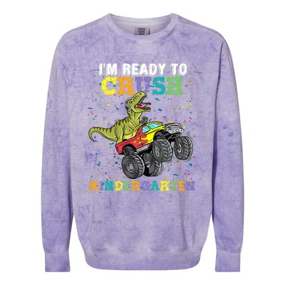 Kids Im Ready To Crush Kindergarten Monster Truck Dinosaur Boy Colorblast Crewneck Sweatshirt