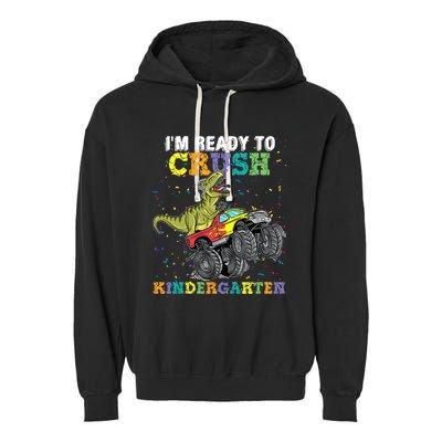 Kids Im Ready To Crush Kindergarten Monster Truck Dinosaur Boy Garment-Dyed Fleece Hoodie