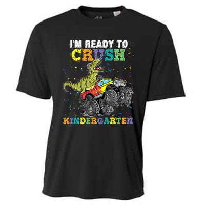 Kids Im Ready To Crush Kindergarten Monster Truck Dinosaur Boy Cooling Performance Crew T-Shirt