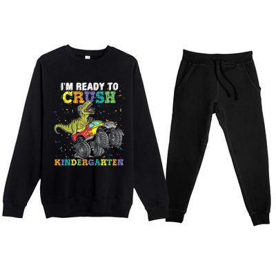 Kids Im Ready To Crush Kindergarten Monster Truck Dinosaur Boy Premium Crewneck Sweatsuit Set