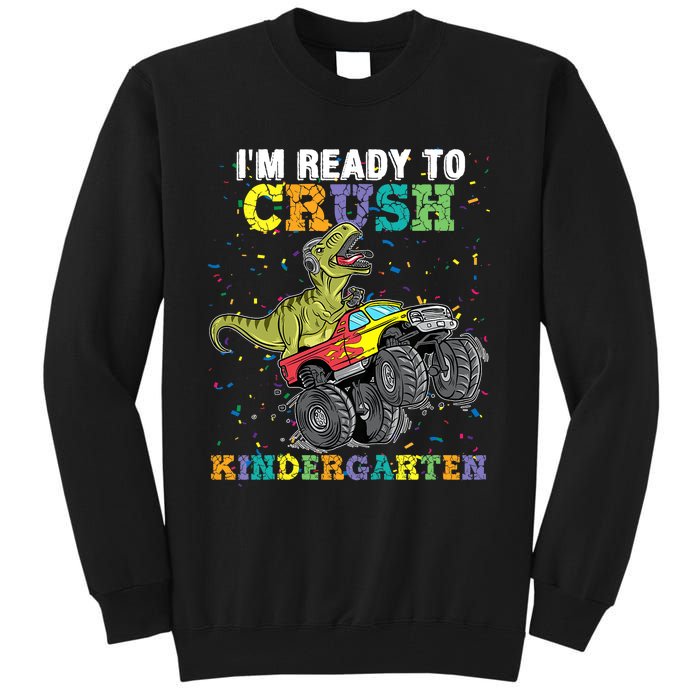 Kids Im Ready To Crush Kindergarten Monster Truck Dinosaur Boy Tall Sweatshirt