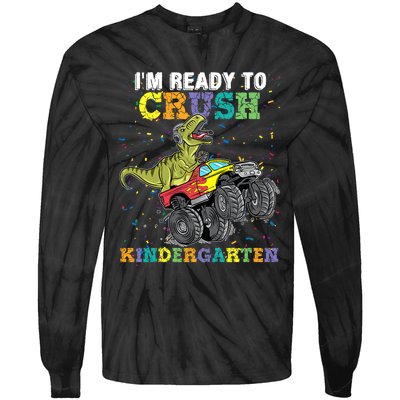 Kids Im Ready To Crush Kindergarten Monster Truck Dinosaur Boy Tie-Dye Long Sleeve Shirt