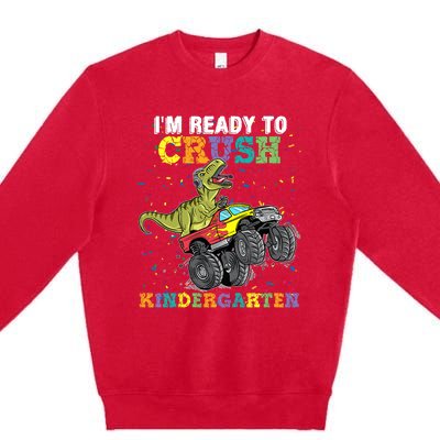 Kids Im Ready To Crush Kindergarten Monster Truck Dinosaur Boy Premium Crewneck Sweatshirt