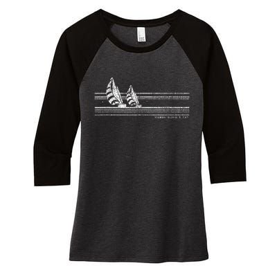 Kiawah Island Sc Vintage Sailing 70s Nautical Sailboat Women's Tri-Blend 3/4-Sleeve Raglan Shirt